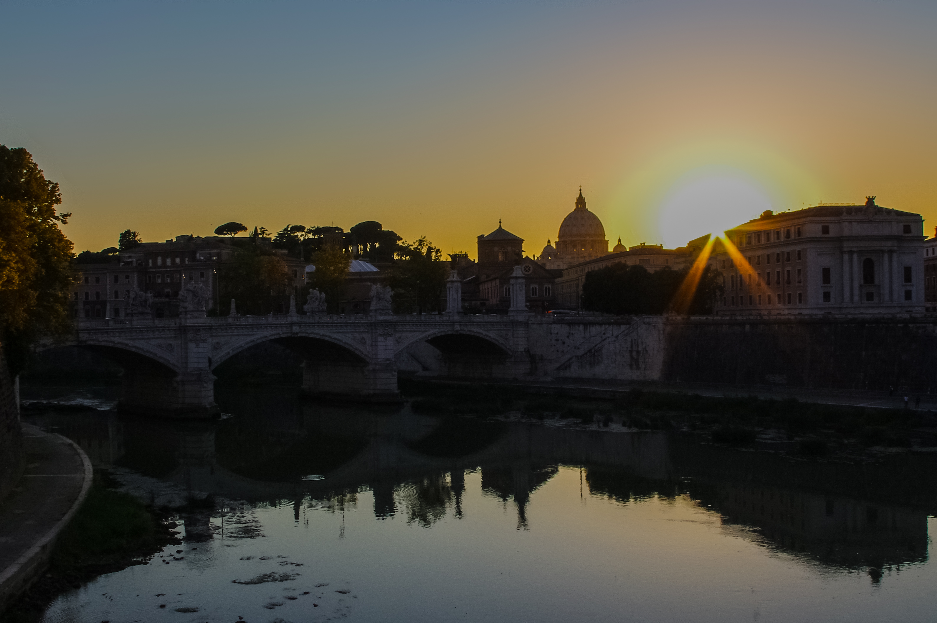 Sunset over St peters basillica in Rome